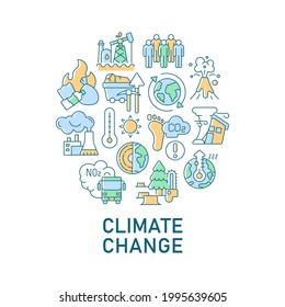 Climate change abstract color concept layout with headline. Ecosystem protection. Global warming. Damage to ecology creative idea. Isolated vector filled contour icons for web background