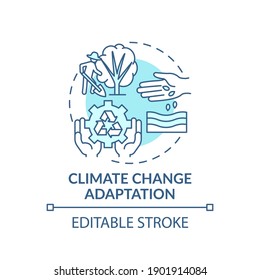 Climate Change Adaptation Concept Icon. Ecology Protection Idea Thin Line Illustration. Climate Change Process. Greenhouse Gas. Vector Isolated Outline RGB Color Drawing. Editable Stroke