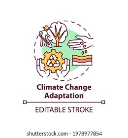 Climate Change Adaptation Concept Icon. Ecology Protection Idea Thin Line Illustration. Global Warming Process. Greenhouse Gas. Vector Isolated Outline RGB Color Drawing. Editable Stroke