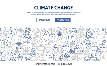 Climate Change Banner Design. Vector Illustration of Outline Template.