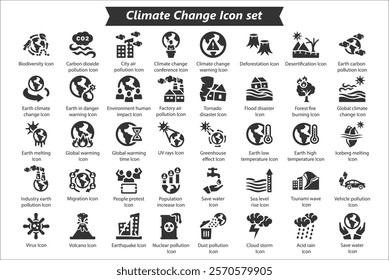 Climate Change Black icon set, Vector Icon Set