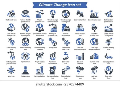 Climate Change Blue Icon Set, Vector icon Set