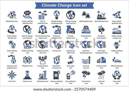 Climate Change Blue Icon Set, Vector icon Set