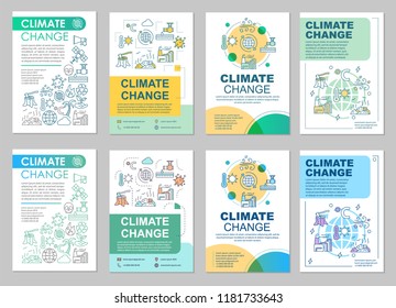 Climate change brochure template layout. Environmental issues. Flyer, booklet, leaflet print design with linear illustrations. Vector page layouts for magazines, annual reports, advertising posters