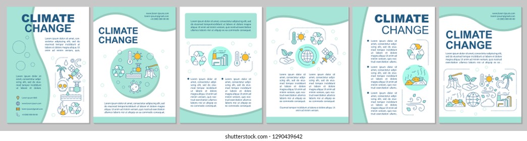 Climate change brochure template layout. Environmental issues. Flyer, booklet, leaflet print design with linear icons. Global warming. Vector page layouts for magazines, reports, advertising posters