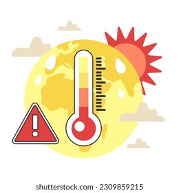 Der Klimawandel verursacht anormale Hitzewellen. Die Erdtemperatur steigt aufgrund von CO2-Emissionen. Klima- und Naturschutzproblem. Flache Vektorgrafik