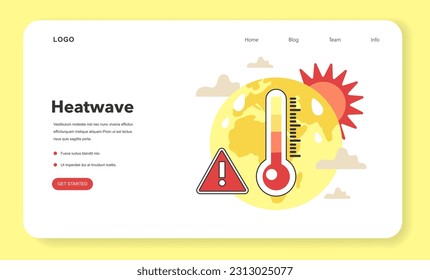 Climate change causing abnormal heat waves web banner or landing page. Planet Earth temperature rising due to CO2 emissions. Climate and nature preservation problem. Flat vector illustration