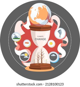 Climate change concept. Global warming illustration, environment pollution, heating impact. World Environment Day, sun ecology. Human activity destroys environment, dangerous industry pollute planet