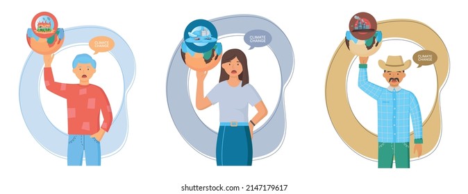 Climate change concept. Global warming illustration, environment pollution, heating impact. World Environment Day, sun ecology. Human activity destroys environment, dangerous industry pollute planet