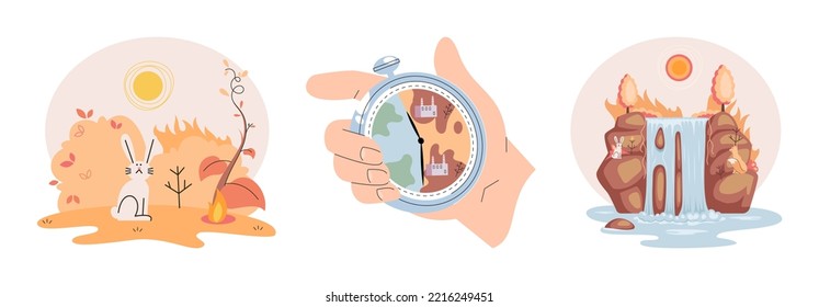 Climate change concept. Global warming metaphor. Nature environment danger, energy business industr, climate change saving planet, air pollution. Temperature rising animal extinction. Environment Day