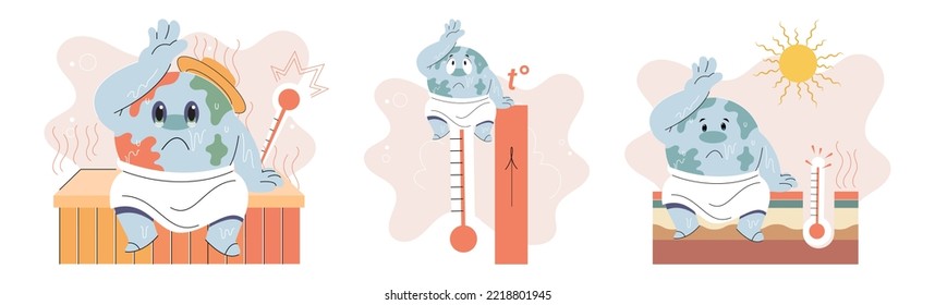 Concepto de cambio climático. Diseño del calentamiento global. Peligro ambiental natural, industria energética, planeta que salva el cambio climático, contaminación del aire. La temperatura aumenta la extinción animal. Día del Medio Ambiente