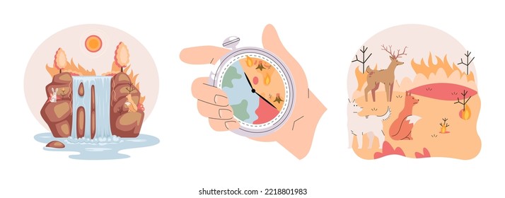 Climate change concept. Global warming design. Nature environment danger, energy business industr, climate change saving planet, air pollution. Temperature rising animal extinction. Environment Day