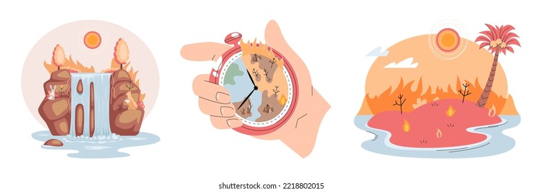 Climate change concept. Global warming design. Nature environment danger, energy business industr, climate change saving planet, air pollution. Temperature rising animal extinction. Environment Day