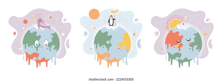 Climate change concept. Global warming design. Nature environment danger, energy business industr, climate change saving planet, air pollution. Temperature rising animal extinction. Environment Day