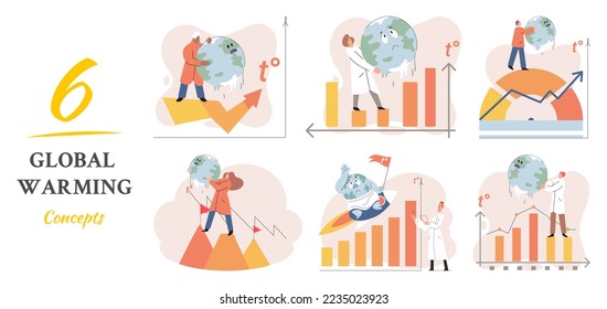 Concepto de cambio climático. Diseño del calentamiento global. Peligro ambiental natural, industria energética, planeta que salva el cambio climático, contaminación del aire. La temperatura aumenta la extinción animal. Día del Medio Ambiente