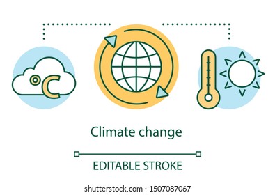 Climate Change Concept Icon. Global Warming. Heating Atmosphere Of Earth. Increase In Average Temperature On Planet Idea Thin Line Illustration. Vector Isolated Outline Drawing. Editable Stroke