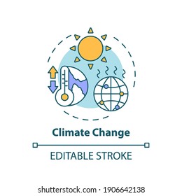 Climate change concept icon. Global warming. Rising temperature. Pollution from emission. Environmental danger idea thin line illustration. Vector isolated outline RGB color drawing. Editable stroke