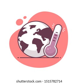 Climate change concept icon with globe and hot thermometer vector illustration in monoline / line art style