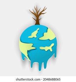 concepto de cambio climático, ilustración de tierra fundida en el estilo de corte de arte de papel