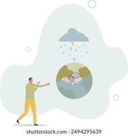 climate change concept.Character showing natural disaster, such as flood.flat design.illustration with people.