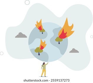 climate change concept.Character showing natural disaster, such as wildfire.flat characters.