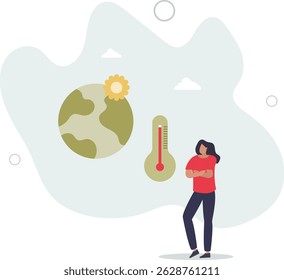 climate change concept.Character showing natural disaster, such as Global warming. character life .