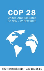 Climate Change Conference 2023 - COP 28 vertical vector banner, flyer. invitation design. International climate change summit poster