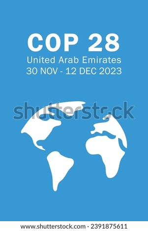 Climate Change Conference 2023 - COP 28 vertical vector banner, flyer. invitation design. International climate change summit poster