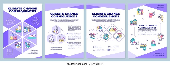 Broschüre zu den Folgen des Klimawandels. Booklet Print-Design mit linearen Symbolen. Vektorgrafiken für Präsentationen, Jahresberichte, Anzeigen. Arial-Black, Myriad Pro-Regular Schriftarten verwendet