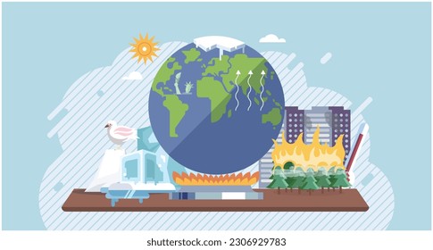 Climate change cycle as a dried or dry cracked land suffering from drought. Industries create pollution and cities that affected by pollution. Metaphor climate change, global warming and water crisis