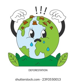 Climate change. Deforestation. Chopping forest, destruction of woods. Danger for ecology and air pollution. Flat vector illustration