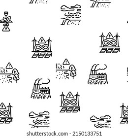 Climate Change And Eco Problem Vector Seamless Pattern Thin Line Illustration