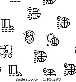 Climate Change Ecology Seamless Pattern Vector Thin Line. Illustrations