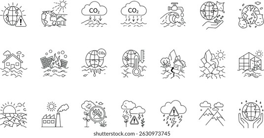 Conjunto de iconos editables del cambio climático
