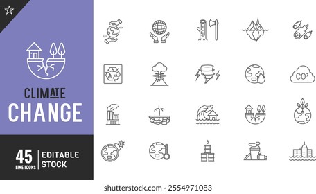  Climate Change editable line icon set. Thin modern style vector illustration.