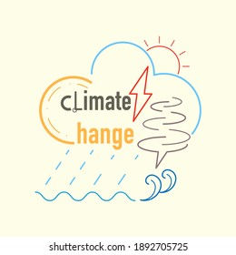 Climate change editable stroke typographic design. Vector illustration outline flat design style.