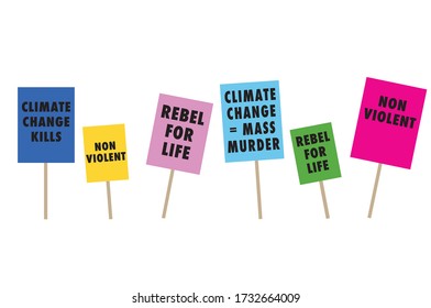 Climate change extinction rebellion placards no logo