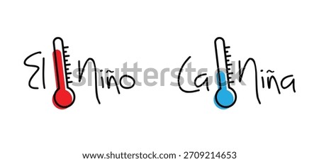 Climate change, global climate cycle known as El Niño and La nina concept. El Nino and La Nina, indicating warm and cold water and winds. Weather, temperatures climate effects in the Pacific Ocean.