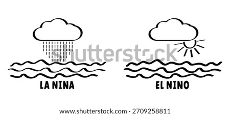 Climate change, global climate cycle known as El Niño and La nina concept. El Nino and La Nina, indicating warm and cold water and winds. Weather, temperatures climate effects in the Pacific Ocean.