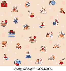 Climate change and global warming color linear icon set. Natural disaster and ecology concept. World increasing and lowering temperature, globe nuclear and air co2 pollution. Melting ice