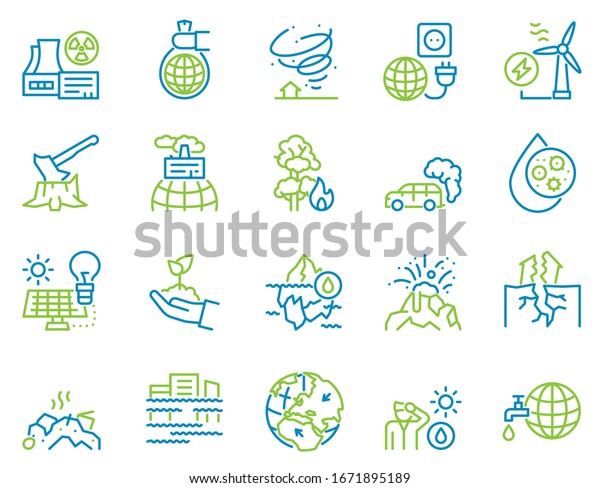 Climate
change and global warming color linear icon set. Natural disaster
and ecology concept. World increasing and lowering temperature,
globe nuclear and air co2 pollution. Melting
ice
