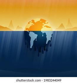 Climate change and Global warming concept.Melting earth.Temperature rising and air pollution from industry.Environment conservation resource sustainable.Vector illustration.