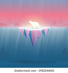 Climate change and Global warming concept.Polar bear on ice.Environment conservation resource sustainable.Vector illustration.