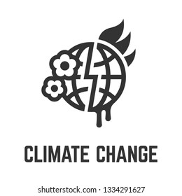 Climate change or global warming glyph icon with earth, flowers, fire heat and world melted sign.