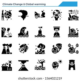 Climate change and global warming icon set.