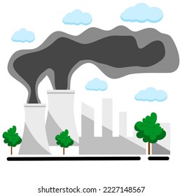 Climate change, global warming, industrial factories release pollution into the sky.