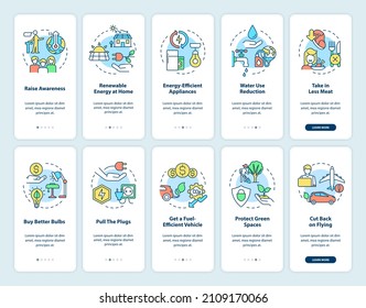 Climate change and global warming onboarding mobile app screen set. Walkthrough 5 steps graphic instructions pages with linear concepts. UI, UX, GUI template. Myriad Pro-Bold, Regular fonts used