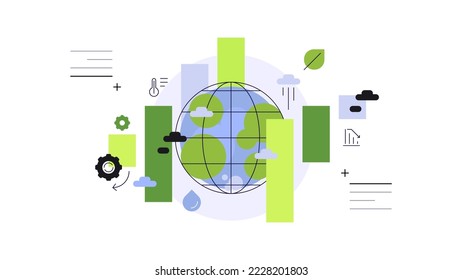 El cambio climático y las estadísticas del calentamiento global. Concepto ecológico. Elemento infográfico e ilustración plana. Archivo vector.