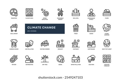 climate change global warming weather forecast detailed outline line icon set