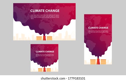 Climate Change gradient abstract background with factory building and smoke paper style